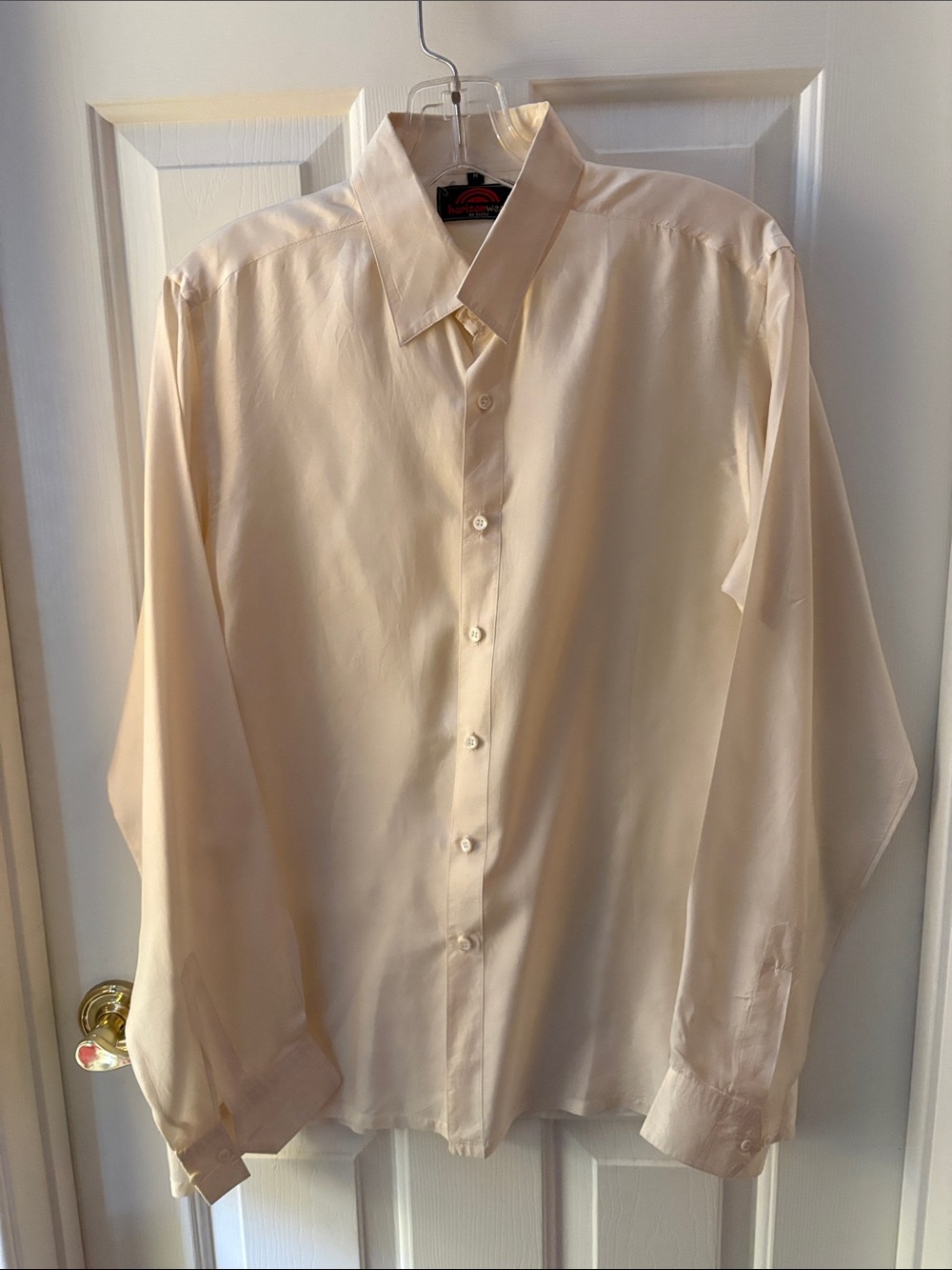 80’s Vintage Horizonwear Ivory faux Silk  button down long sleeves RN 56552 Sz M